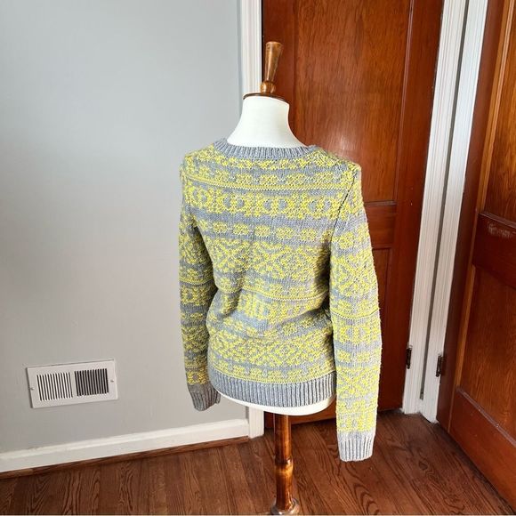 Theory Tommy P Fair Isle Chunky Wool Sweater - Gray / Yellow (Size M) - Picture 3 of 10
